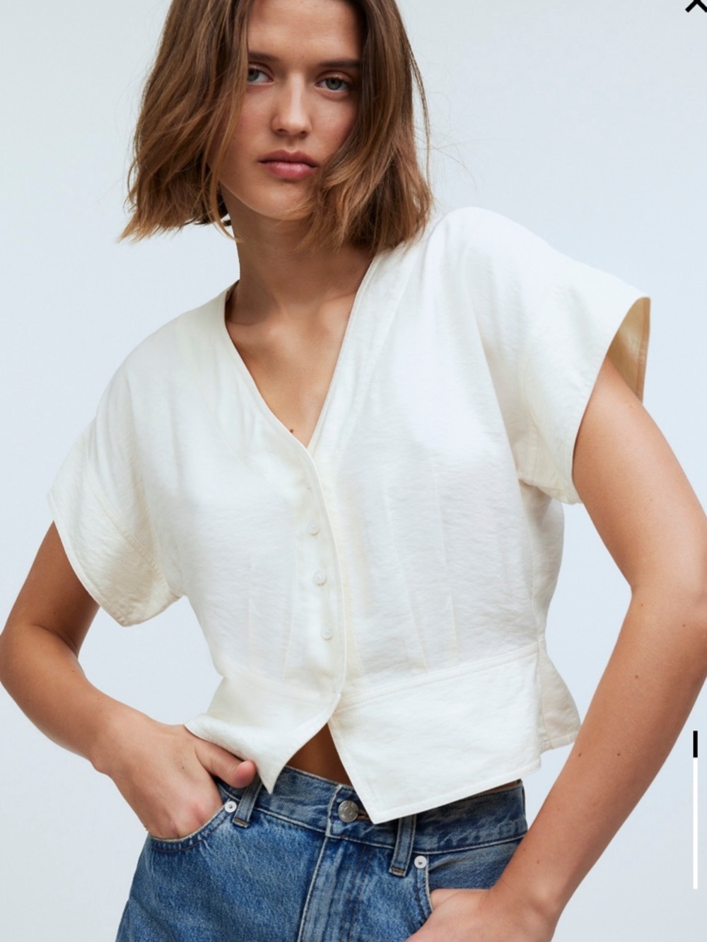 Madewell Pleated Short-Sleeve Top in antique cream size M used
